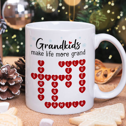 Grandkids Make Life Grand Crossword Puzzle Art Christmas Gift For Grandma Personalized Mug