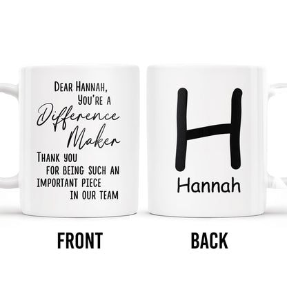Difference Maker Appreciation Mug With Monogram - Personalized Custom Coffee Mug - COL085_MG