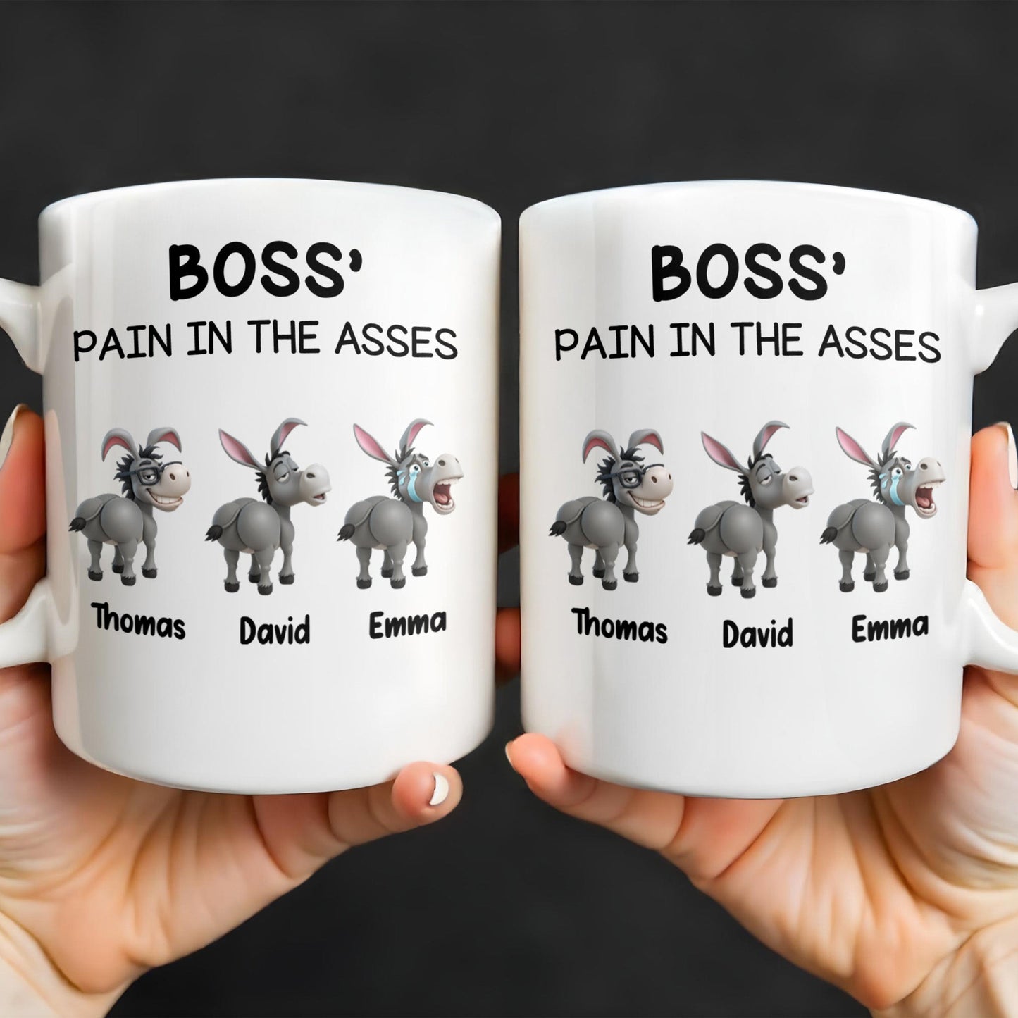 Boss' Pain In The Asses Featuring Playful Donkeys - Personalized Custom Coffee Mug - COL107_MG