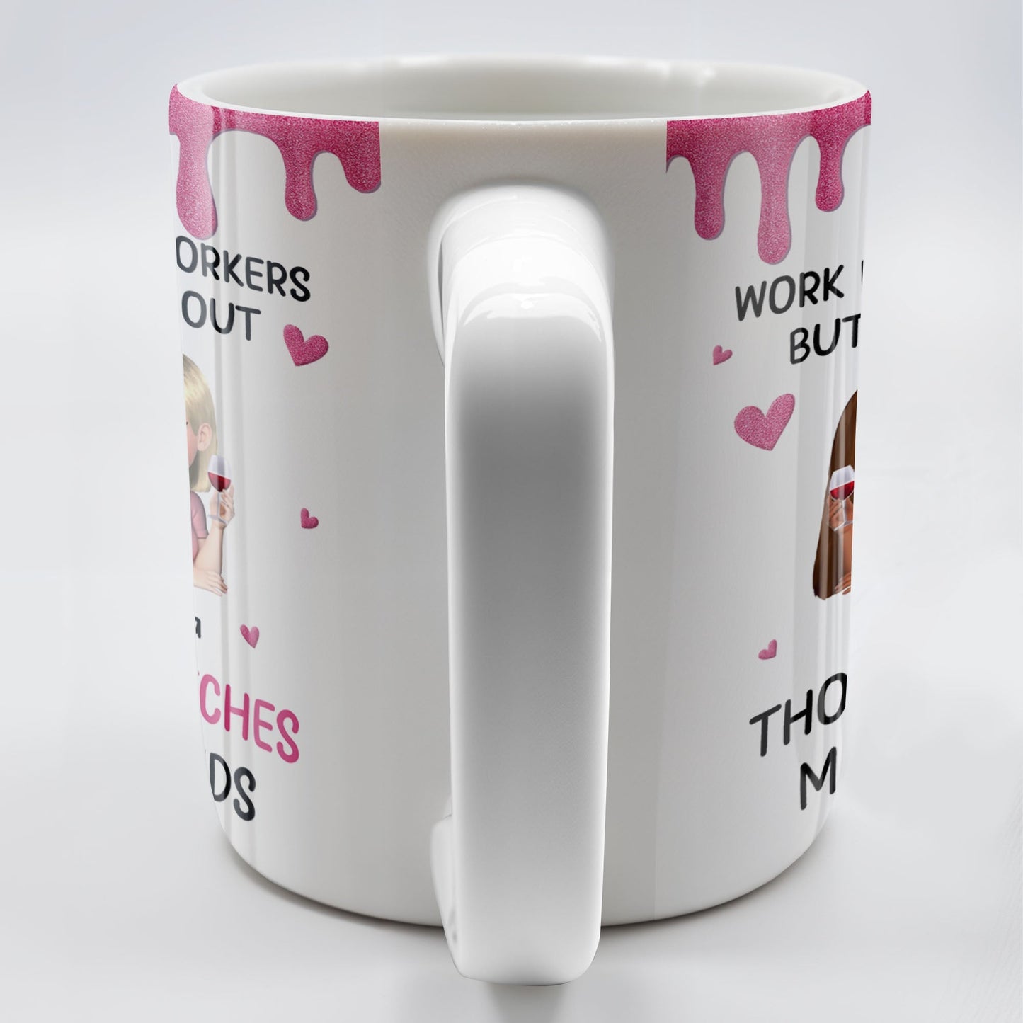 Work Made Us Coworkers, Cartoon Portraits And Wine Glass - Personalized Custom Coffee Mug - COL109_MG