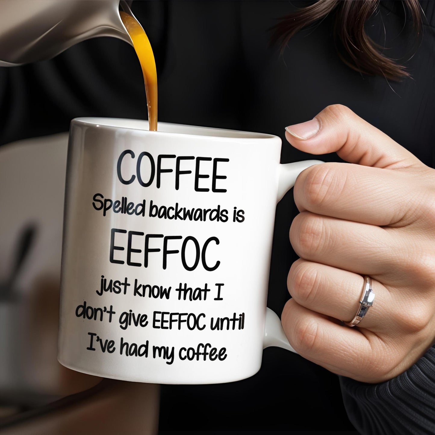 Coffee Spelled Backwards Is EEFFOC, Humorous Phrase With Rooster - Personalized Custom Coffee Mug - COL113_MG