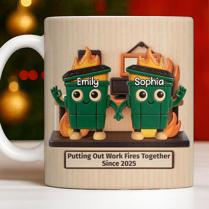 Putting Out Work Fires Together, Cartoon Fire Extinguishers - Personalized Custom Coffee Mug - COL119_MG