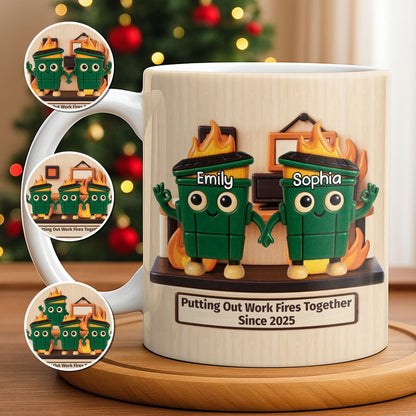 Putting Out Work Fires Together, Cartoon Fire Extinguishers - Personalized Custom Coffee Mug - COL119_MG