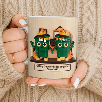 Putting Out Work Fires Together, Cartoon Fire Extinguishers - Personalized Custom Coffee Mug - COL119_MG