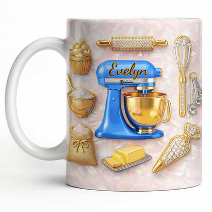 Baking With Love And Style Gold Mixer And Rolling Pin - Personalized Custom Coffee Mug - COOK037_MG