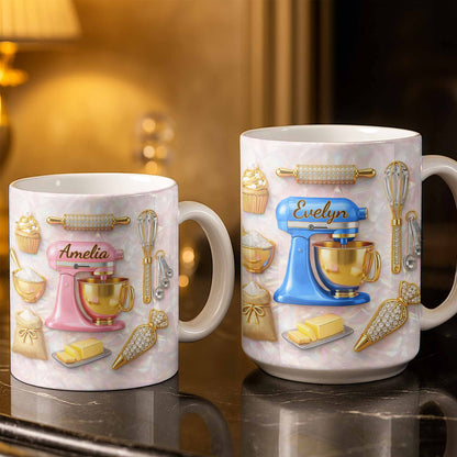 Baking With Love And Style Gold Mixer And Rolling Pin - Personalized Custom Coffee Mug - COOK037_MG