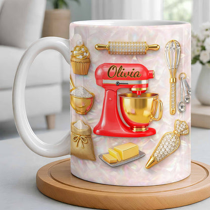 Baking With Love And Style Gold Mixer And Rolling Pin - Personalized Custom Coffee Mug - COOK037_MG