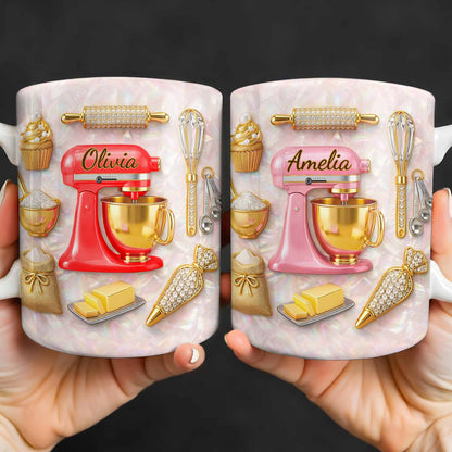 Baking With Love And Style Gold Mixer And Rolling Pin - Personalized Custom Coffee Mug - COOK037_MG