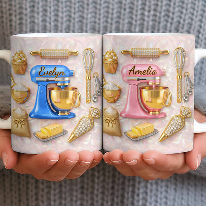 Baking With Love And Style Gold Mixer And Rolling Pin - Personalized Custom Coffee Mug - COOK037_MG