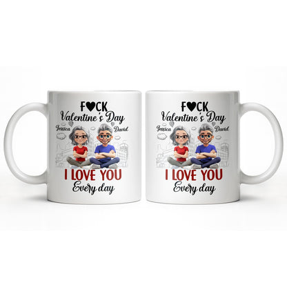 I Love You Every Day With Cartoon Couple And City Skyline - Personalized Custom Coffee Mug - CPL1019_MG