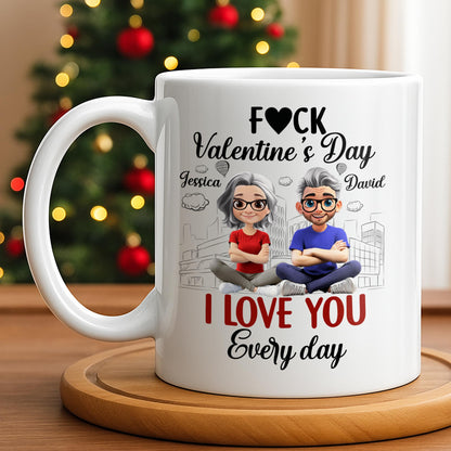 I Love You Every Day With Cartoon Couple And City Skyline - Personalized Custom Coffee Mug - CPL1019_MG