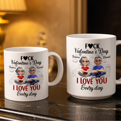 I Love You Every Day With Cartoon Couple And City Skyline - Personalized Custom Coffee Mug - CPL1019_MG