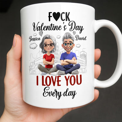I Love You Every Day With Cartoon Couple And City Skyline - Personalized Custom Coffee Mug - CPL1019_MG