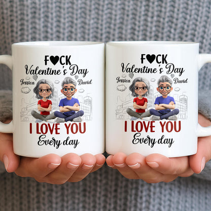 I Love You Every Day With Cartoon Couple And City Skyline - Personalized Custom Coffee Mug - CPL1019_MG