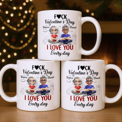 I Love You Every Day With Cartoon Couple And City Skyline - Personalized Custom Coffee Mug - CPL1019_MG
