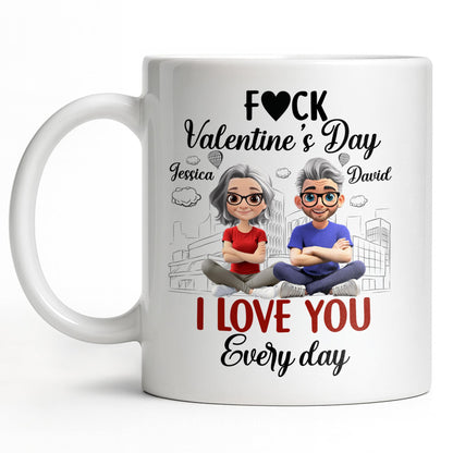 I Love You Every Day With Cartoon Couple And City Skyline - Personalized Custom Coffee Mug - CPL1019_MG