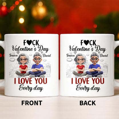 I Love You Every Day With Cartoon Couple And City Skyline - Personalized Custom Coffee Mug - CPL1019_MG