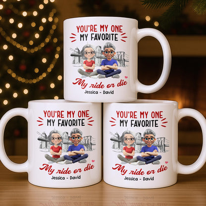You're My One My Favorite My Ride Or Die, Couple And City Skyline - Personalized Custom Coffee Mug - CPL1028_MG