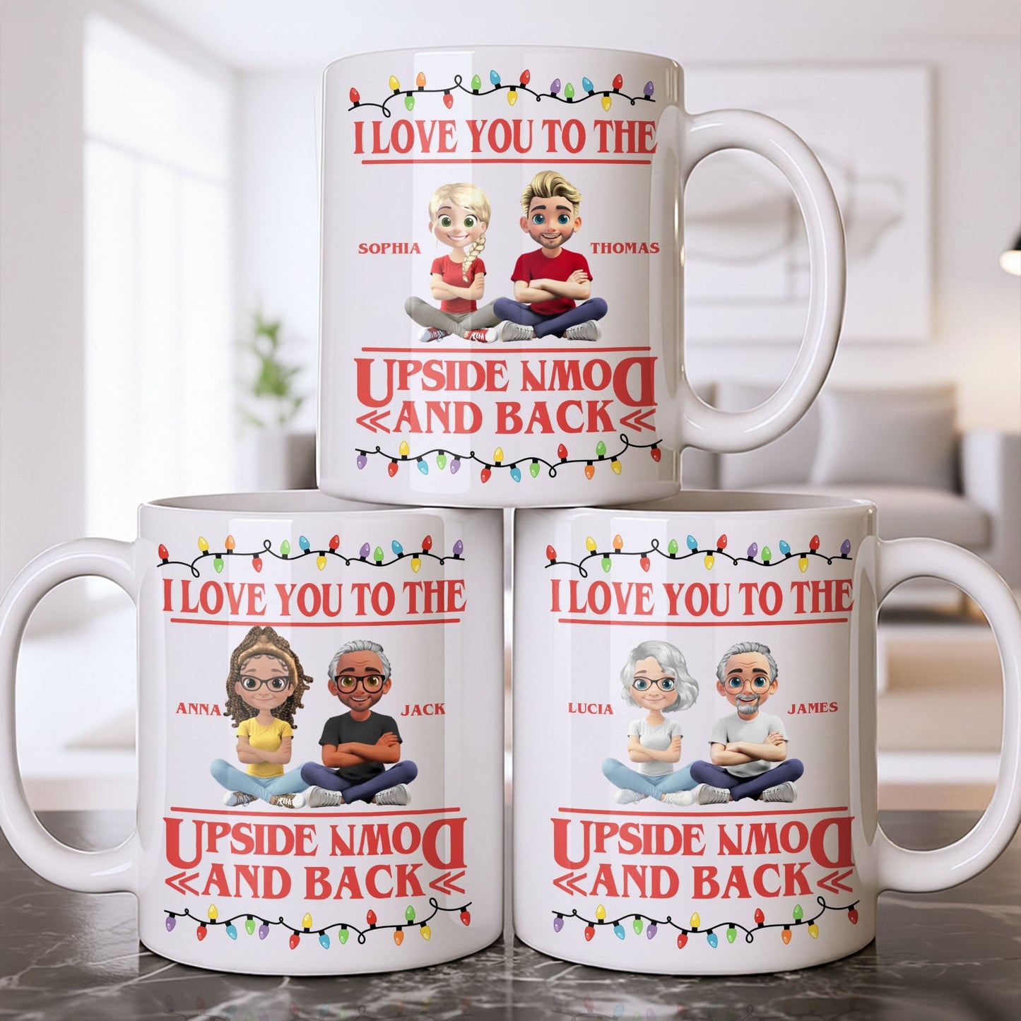 I Love You To The Moon And Back With Animated Characters - Personalized Custom Coffee Mug - CPL1032_MG