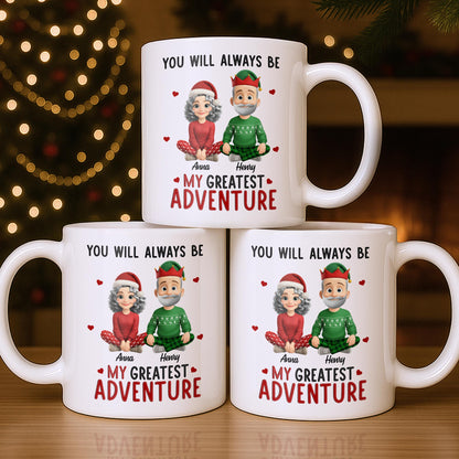 You Will Always Be My Greatest Adventure With Hearts And Santa Hats - Personalized Custom Coffee Mug - CPL1035_MG