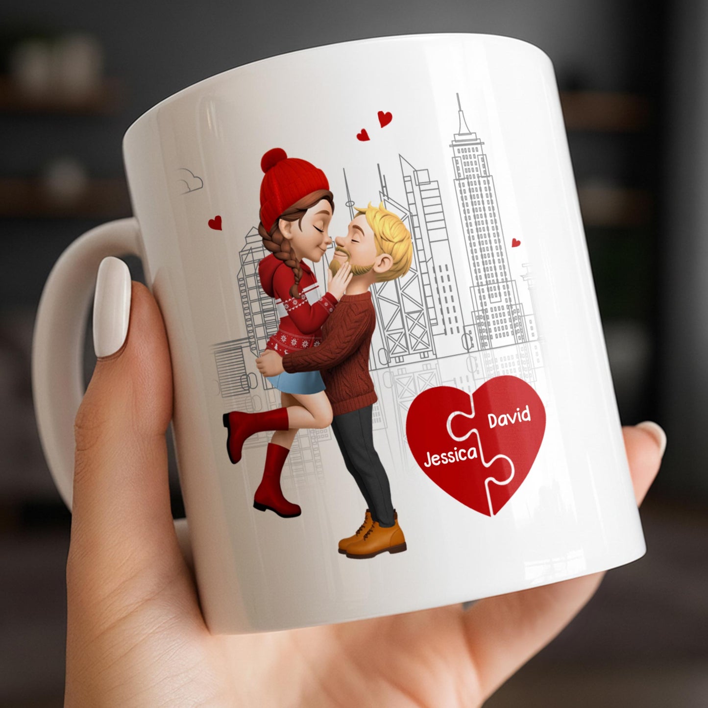 Capture Special Moments, Cityscape With Romantic Couple - Personalized Custom Coffee Mug - CPL1039_MG