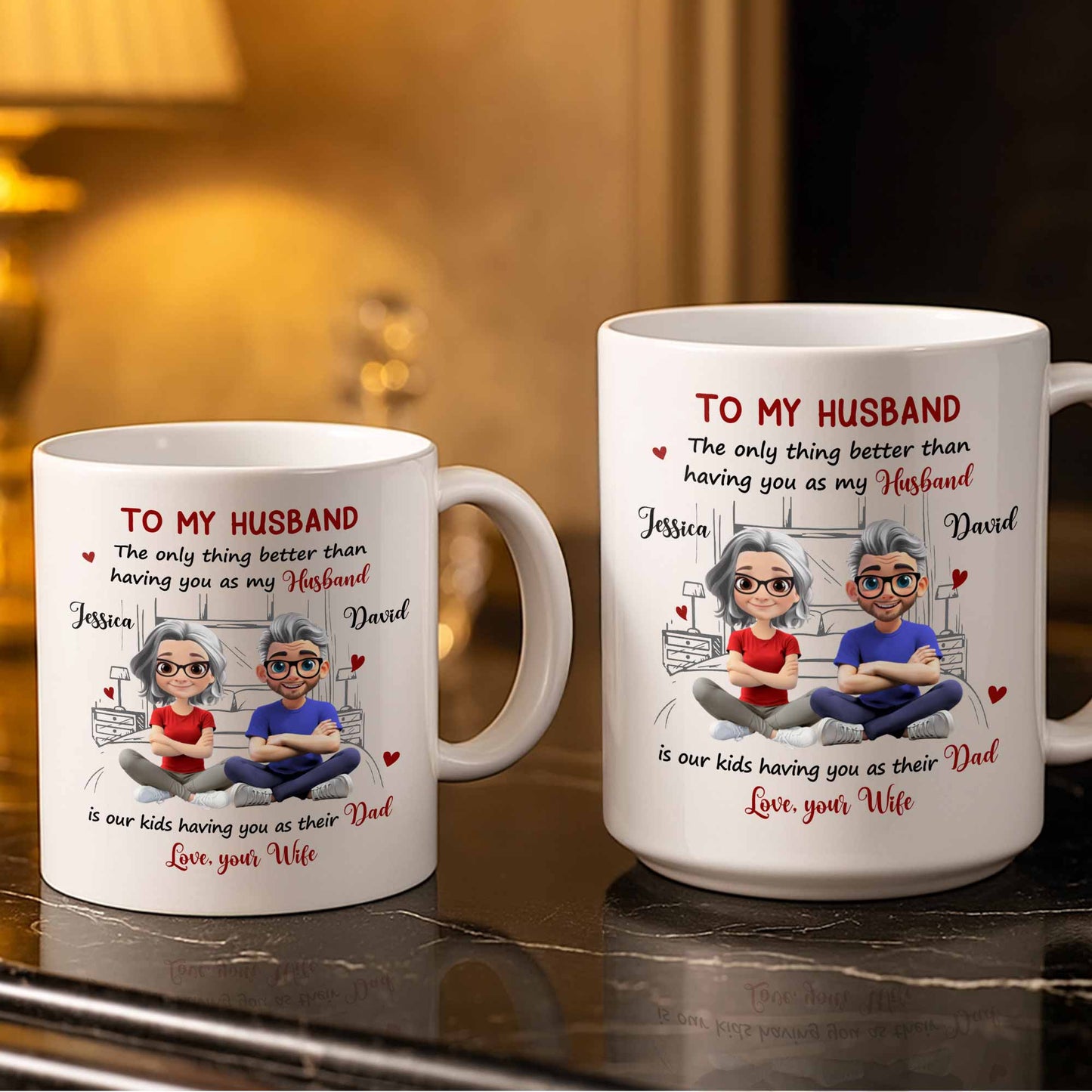 To My Husband, Love From Your Wife Featuring A Loving Couple - Personalized Custom Coffee Mug - CPL1040_MG