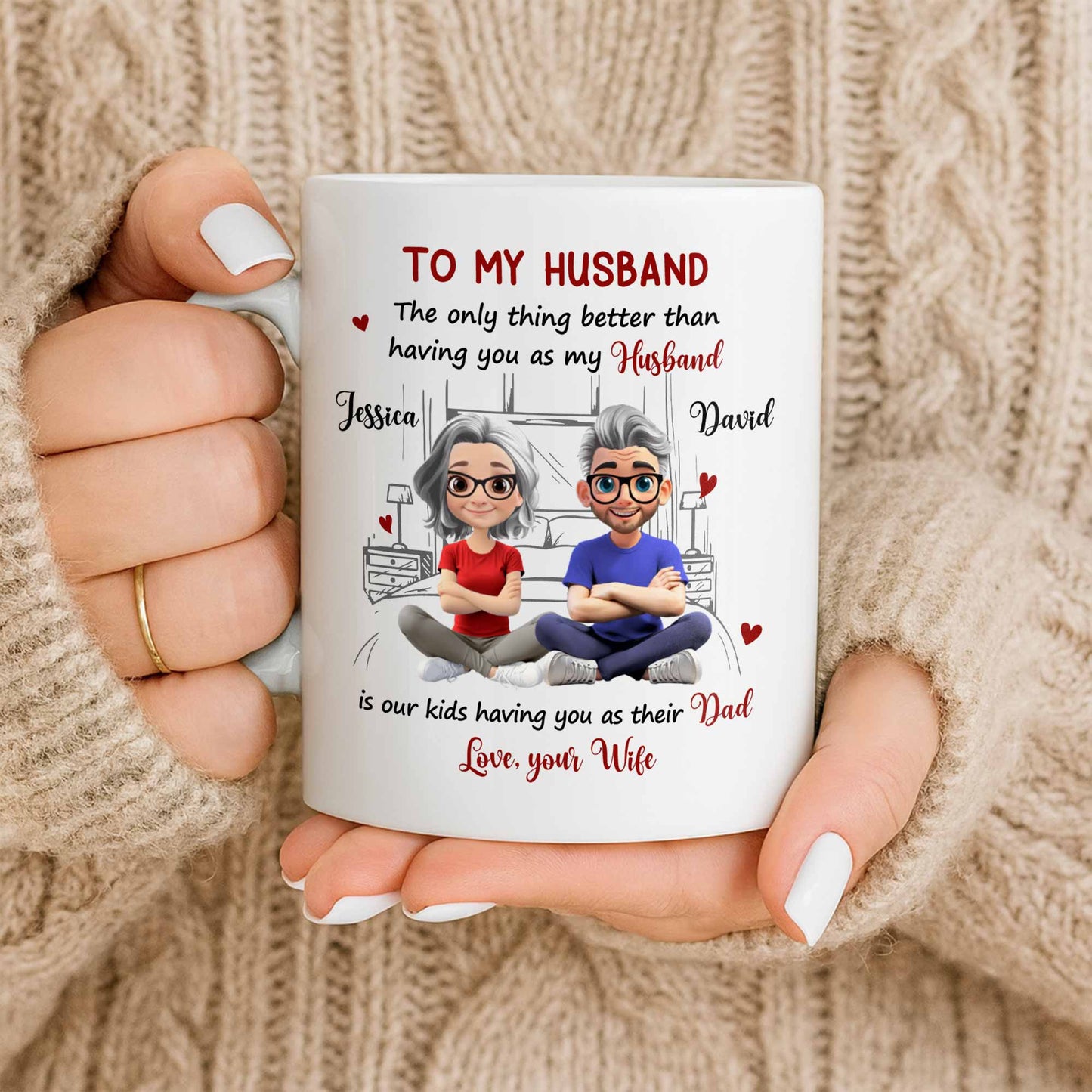 To My Husband, Love From Your Wife Featuring A Loving Couple - Personalized Custom Coffee Mug - CPL1040_MG