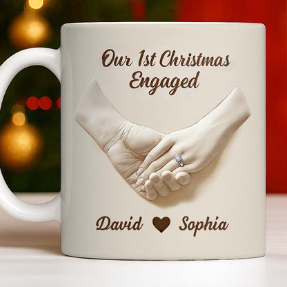 Our 1st Christmas Engaged, Holding Hands With Ring - Personalized Custom Coffee Mug - CPL1055_MG