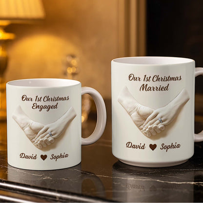 Our 1st Christmas Engaged, Holding Hands With Ring - Personalized Custom Coffee Mug - CPL1055_MG