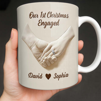 Our 1st Christmas Engaged, Holding Hands With Ring - Personalized Custom Coffee Mug - CPL1055_MG