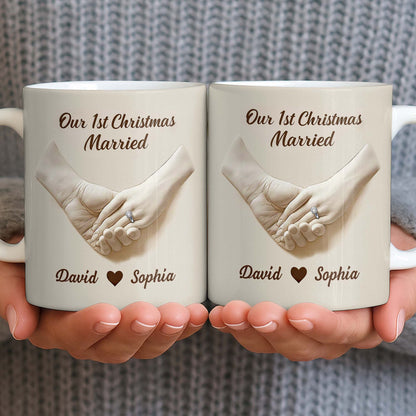 Our 1st Christmas Engaged, Holding Hands With Ring - Personalized Custom Coffee Mug - CPL1055_MG