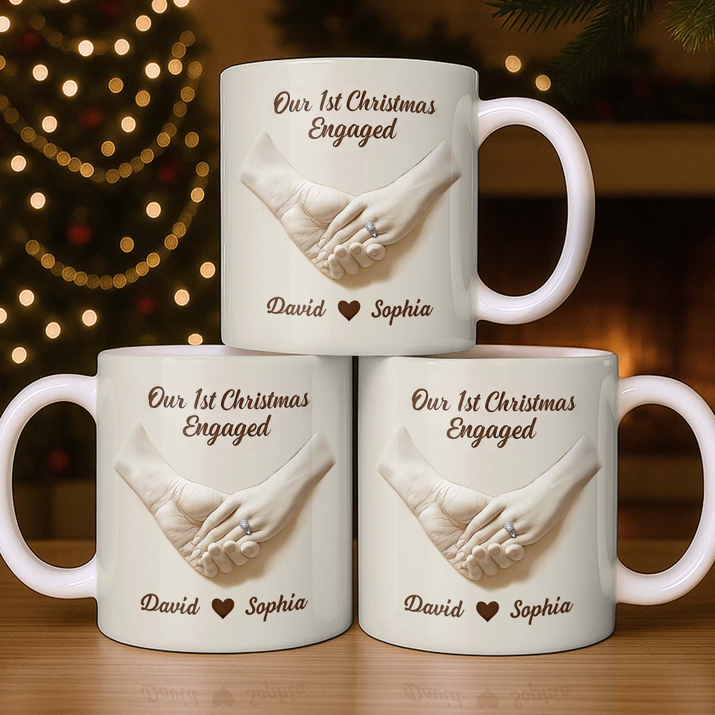 Our 1st Christmas Engaged, Holding Hands With Ring - Personalized Custom Coffee Mug - CPL1055_MG