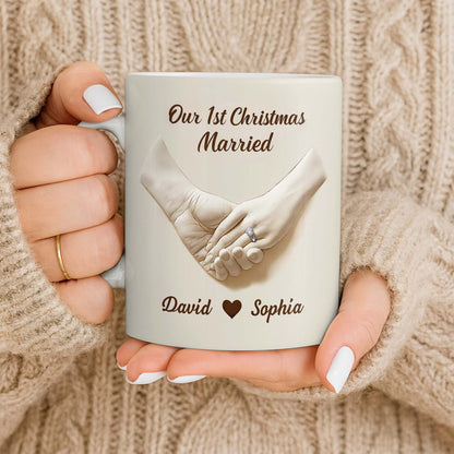 Our 1st Christmas Engaged, Holding Hands With Ring - Personalized Custom Coffee Mug - CPL1055_MG