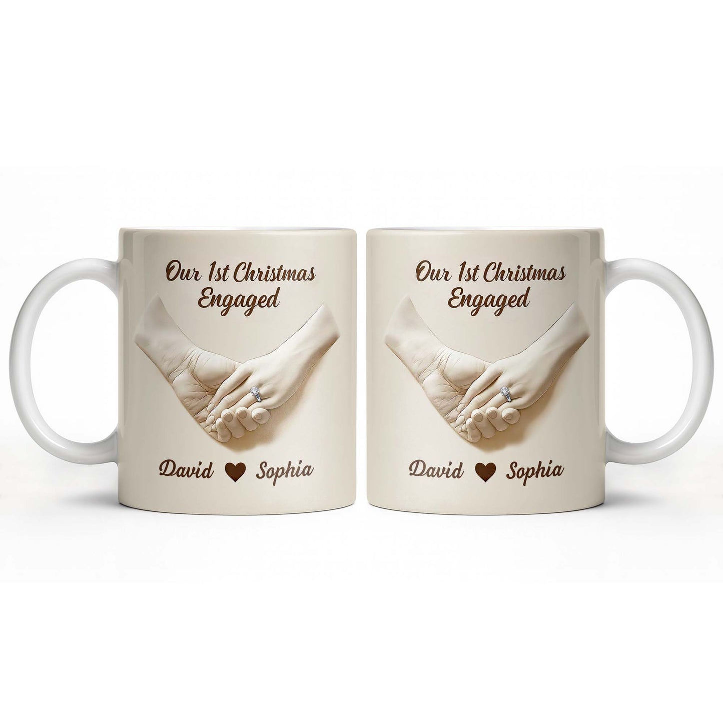 Our 1st Christmas Engaged, Holding Hands With Ring - Personalized Custom Coffee Mug - CPL1055_MG