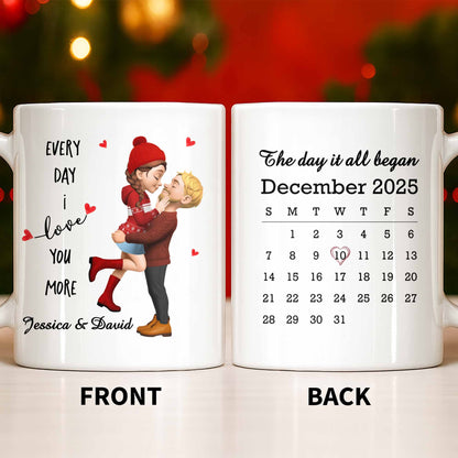 Every Day I Love You More, Couple And Calendar Design - Personalized Custom Coffee Mug - CPL1141_MG
