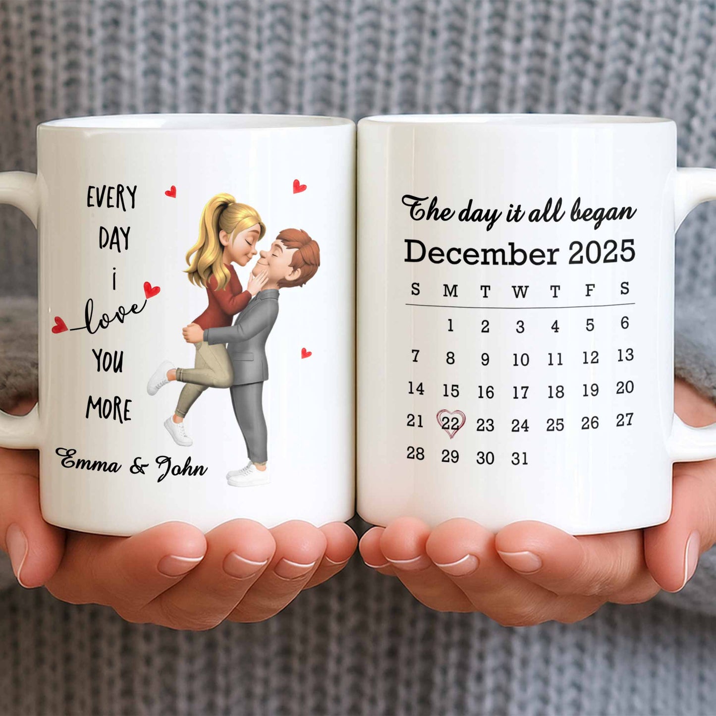 Every Day I Love You More, Couple And Calendar Design - Personalized Custom Coffee Mug - CPL1141_MG