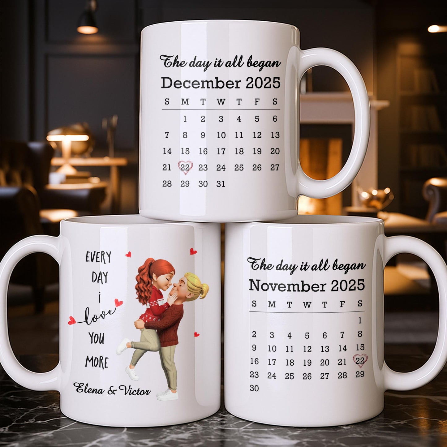 Every Day I Love You More, Couple And Calendar Design - Personalized Custom Coffee Mug - CPL1141_MG