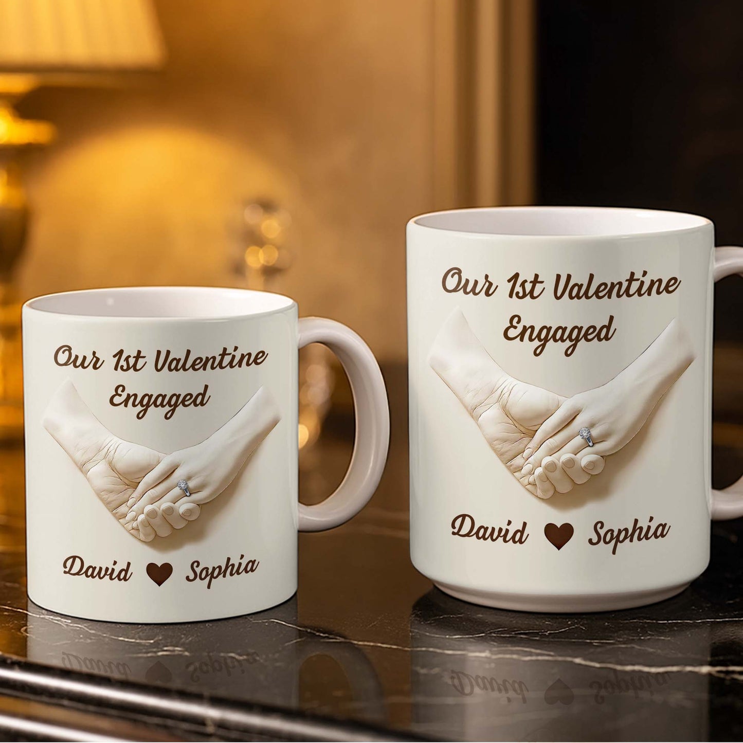 Our 1st Valentine Engaged, Holding Hands With Ring - Personalized Custom Coffee Mug - CPL1142_MG
