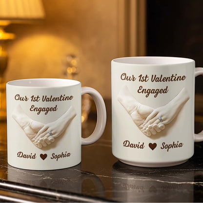 Our 1st Valentine Engaged, Holding Hands With Ring - Personalized Custom Coffee Mug - CPL1142_MG