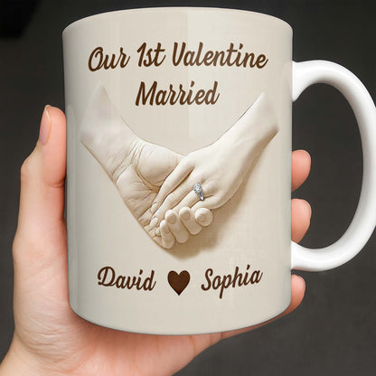 Our 1st Valentine Engaged, Holding Hands With Ring - Personalized Custom Coffee Mug - CPL1142_MG