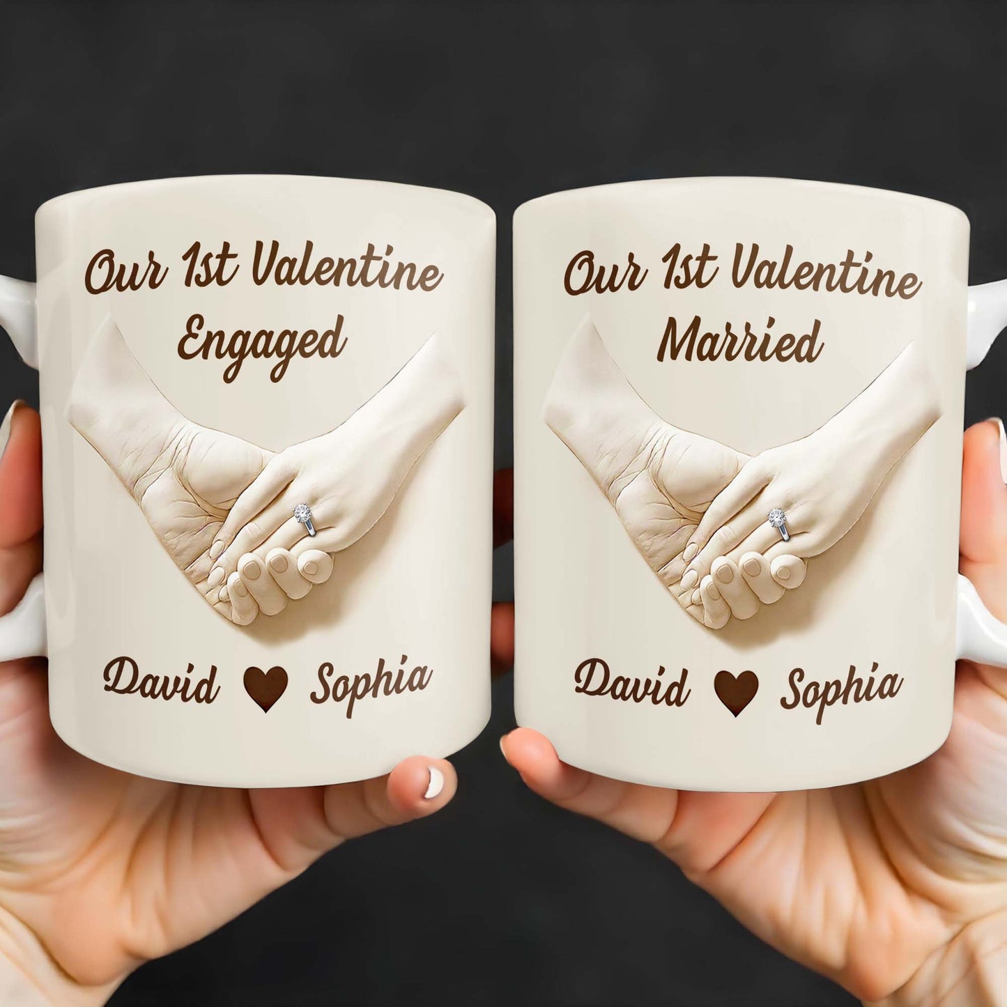 Our 1st Valentine Engaged, Holding Hands With Ring - Personalized Custom Coffee Mug - CPL1142_MG