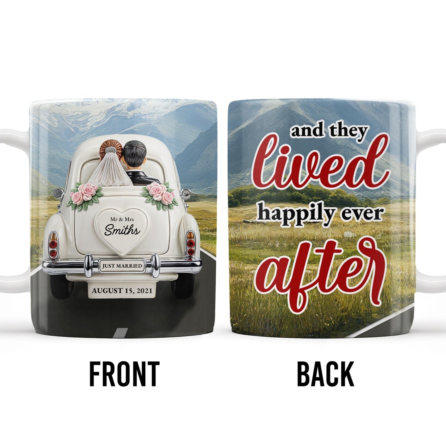 Lived Happily Ever After Vintage Car And Couple Design - Personalized Custom Coffee Mug - CPL114_MG