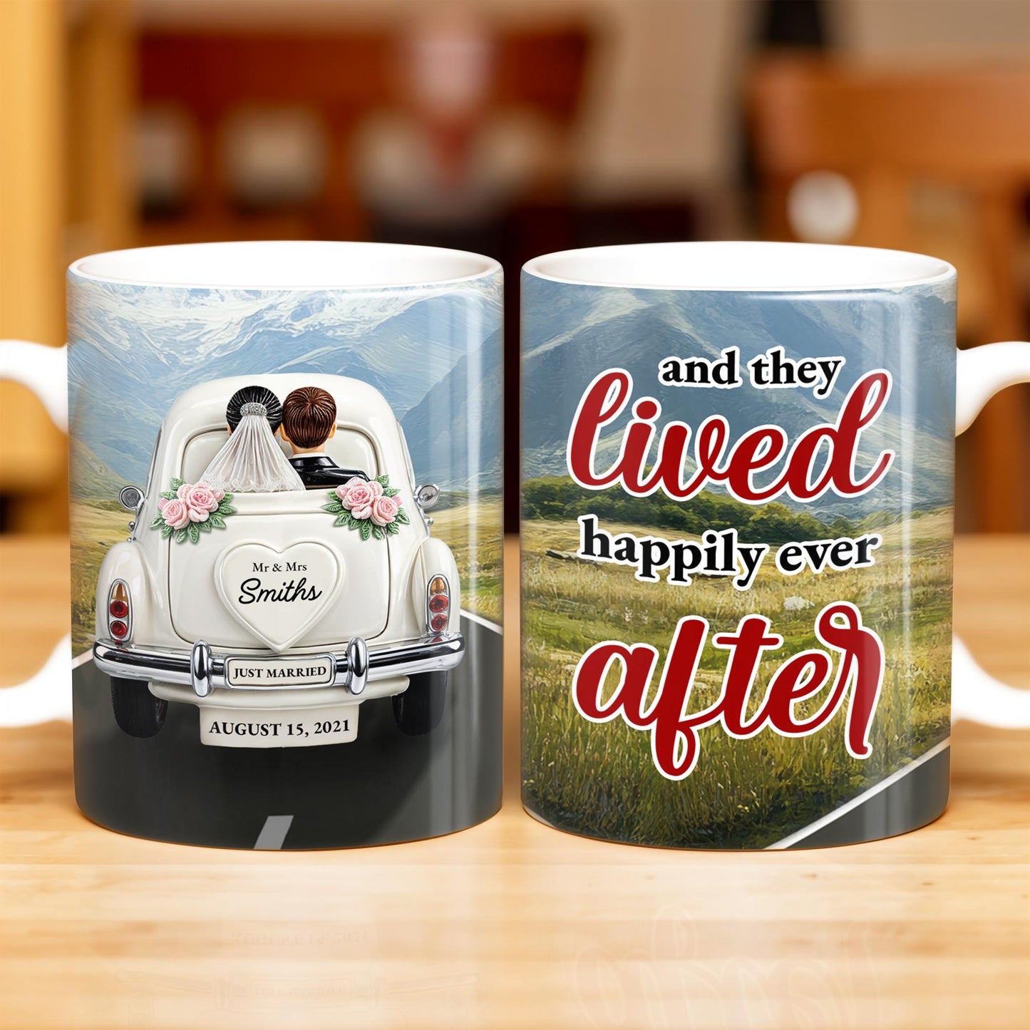 Lived Happily Ever After Vintage Car And Couple Design - Personalized Custom Coffee Mug - CPL114_MG