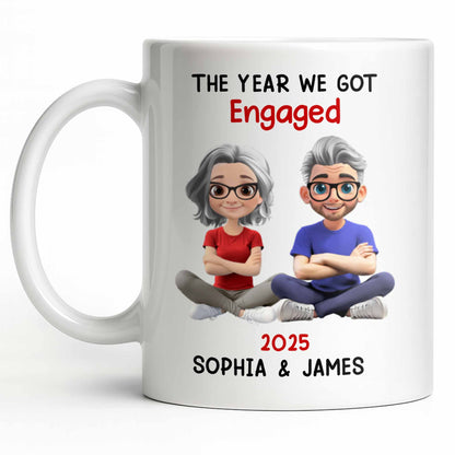 The Year We Got Engaged, Cartoon Couple Design - Personalized Custom Coffee Mug - CPL1150_MG