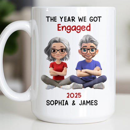 The Year We Got Engaged, Cartoon Couple Design - Personalized Custom Coffee Mug - CPL1150_MG
