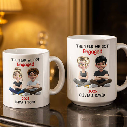 The Year We Got Engaged, Cartoon Couple Design - Personalized Custom Coffee Mug - CPL1150_MG