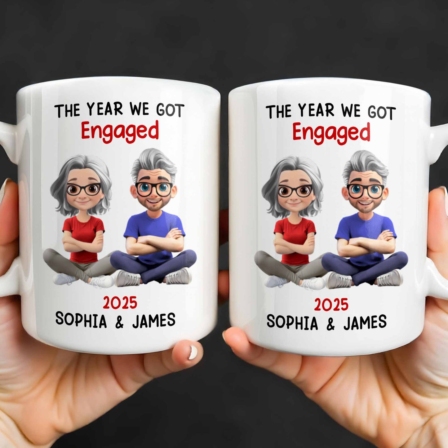 The Year We Got Engaged, Cartoon Couple Design - Personalized Custom Coffee Mug - CPL1150_MG