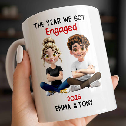 The Year We Got Engaged, Cartoon Couple Design - Personalized Custom Coffee Mug - CPL1150_MG