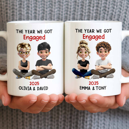The Year We Got Engaged, Cartoon Couple Design - Personalized Custom Coffee Mug - CPL1150_MG