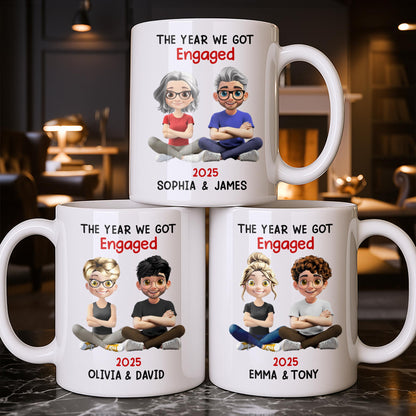 The Year We Got Engaged, Cartoon Couple Design - Personalized Custom Coffee Mug - CPL1150_MG